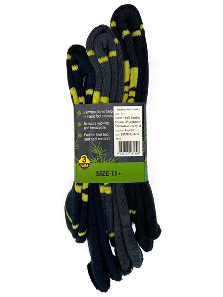 Bisley BSX7020 Bamboo Work Socks (3x Pack) Assorted