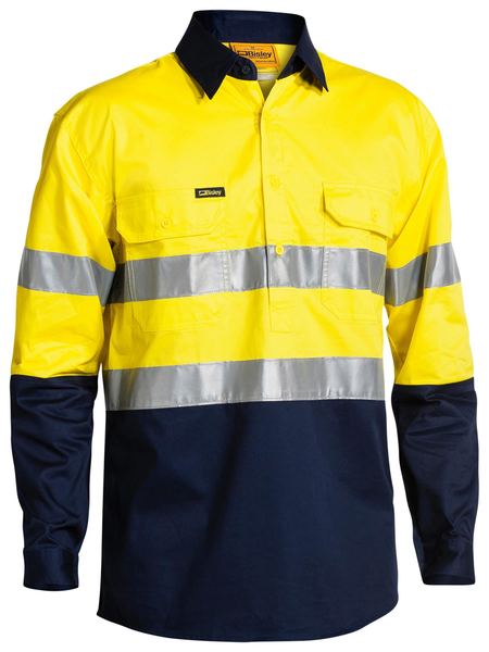 Bisley BSC6896 Two Tone Hi-vis Cool Lightweight Closed Front L/S Shirt 3M Tape