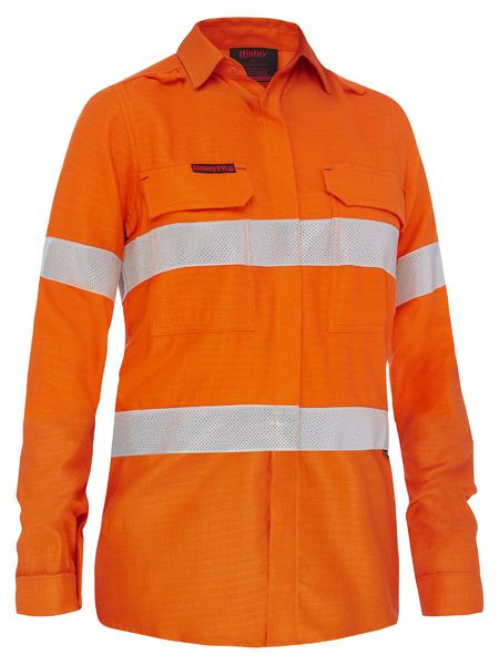 Bisley BL8339T Apex 160 Women's Taped Hi-vis Fr Ripstop Vented Shirt-Orange