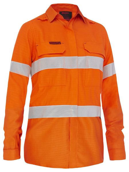 Bisley BL8439T Apex 185 Women's Taped Hi-vis Ripstop Fr Vented Shirt-Orange