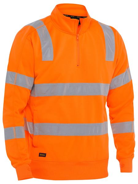 Bisley BK6814T Taped Hi-vis 1/4 Zip Pullover-Rail Orange