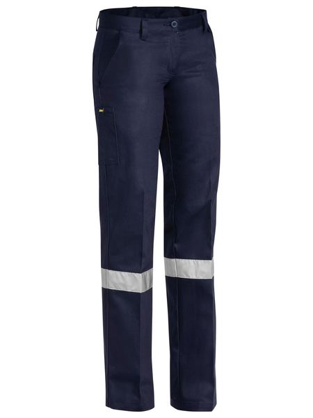 Bisley BPL6007T Women's Drill Pants 3m Reflective Tape-Navy