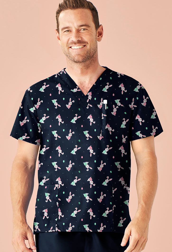Biz care CST152MS Men's Easter V-Neck Short Sleeve Scrub Top-Navy