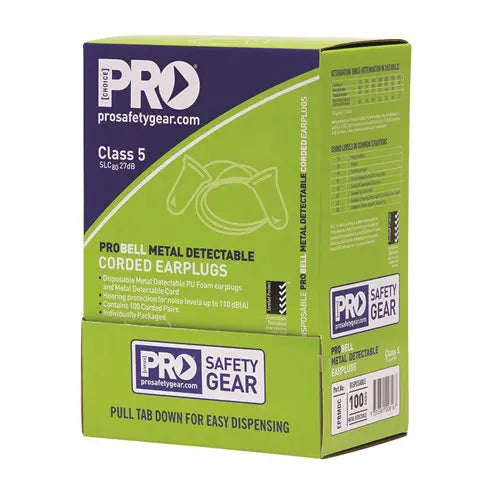 Pro Choice EPBMDC Pro bell Metal Detectable Earplugs Corded – 100 Pairs