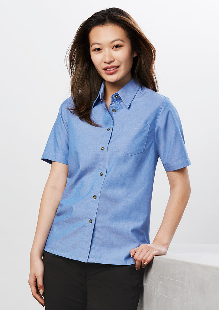 Biz Collection LB6200 Ladies Wrinkle Free Chambray Short Sleeve Shirt Chambray Blue
