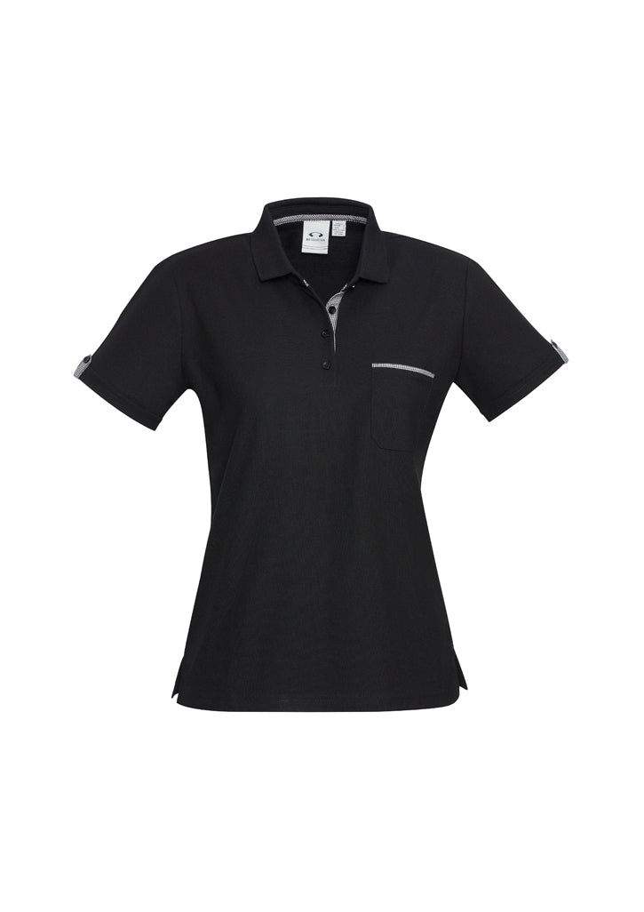 Biz Collection P305LS Ladies Edge Polo- BLACK/CHECK