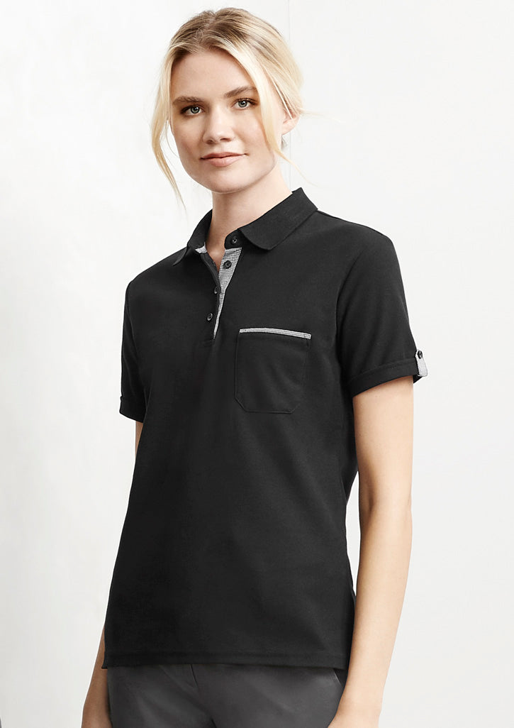 Biz Collection P305LS Ladies Edge Polo- BLACK/CHECK