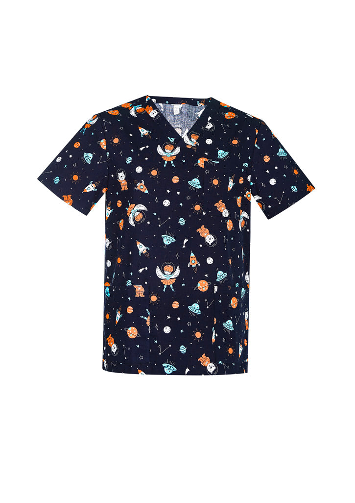 Biz care CST148MS Space Party Men's Scrub Top -Navy