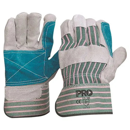 Pro Choice R88FG Green & Grey Striped Cotton / Leather Gloves Large 12 Pairs