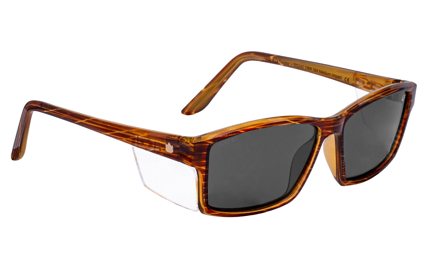 Ugly Fish RS242 DBR.SM Twister Safety Sunglasses- Brown Woodgrain Frame/Smoke Lens