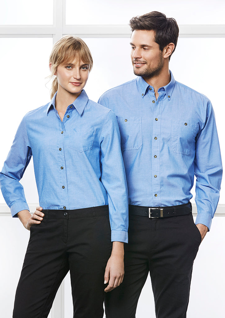 Biz Collection LB6201 Ladies Wrinkle Free Chambray Long Sleeve Shirt Chambray Blue