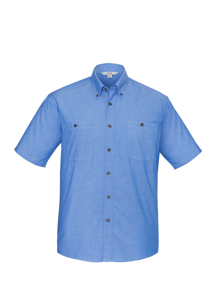 Biz Collection SH113 Men's Wrinkle Free Chambray Short Sleeve Shirt Chambray Blue