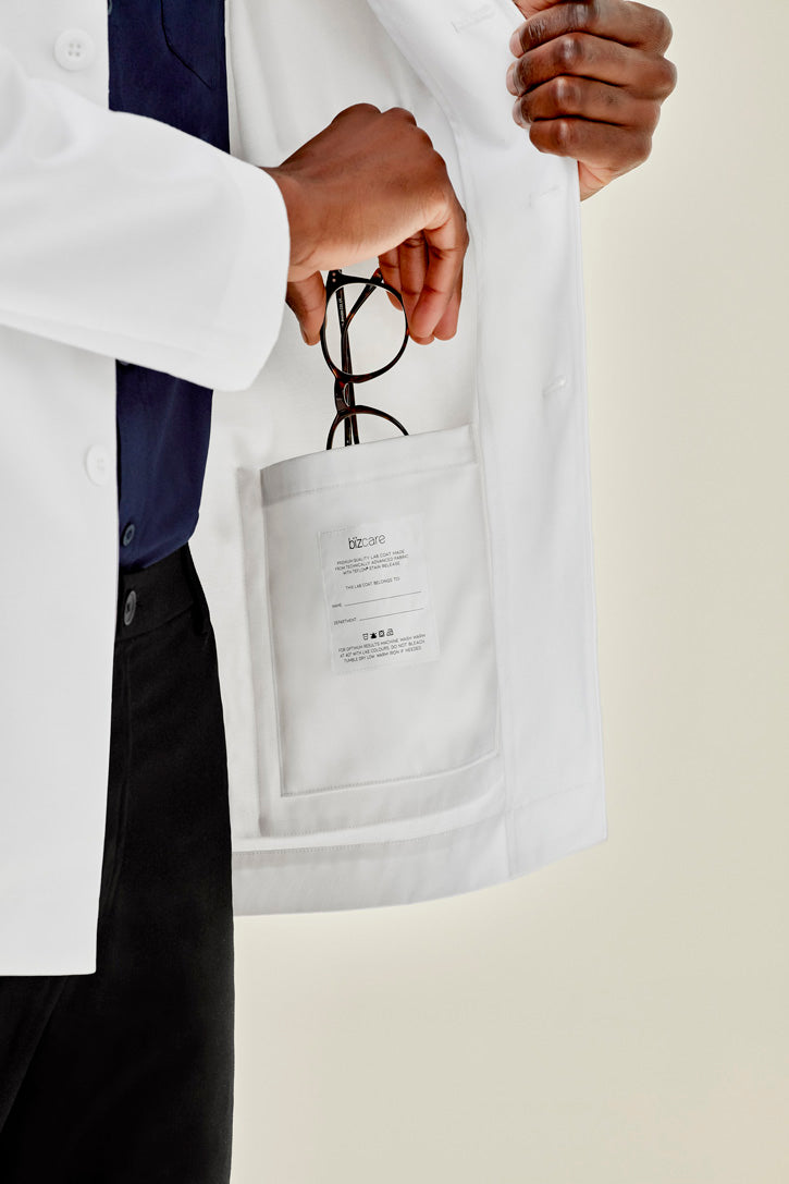 Biz care CC144ML Hope Men's Long Line Lab Coat-White