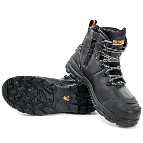Bison XTLZBK Ankle Lace Up With Zip Safety Boots-Black