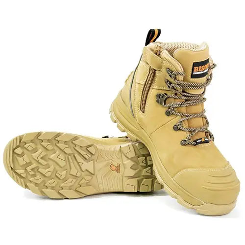 Bison XTLZWHE Ankle Lace Up With Zip Safety Boots-Wheat