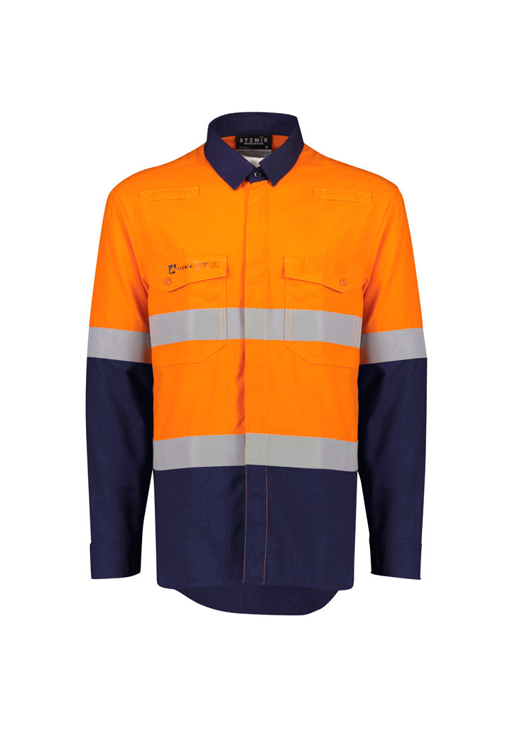Syzmik ZW180 Men's Orange Flame Lightweight Ripstop Spliced Shirt - Hoop Taped
