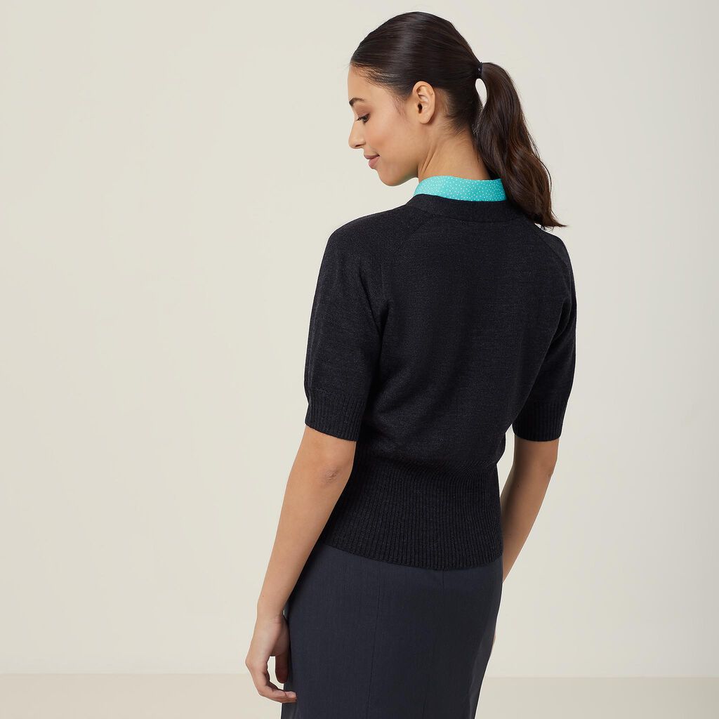 NNT CAT5CK Wool Rich Short Sleeve Rib Trim Cardigan Charcoal