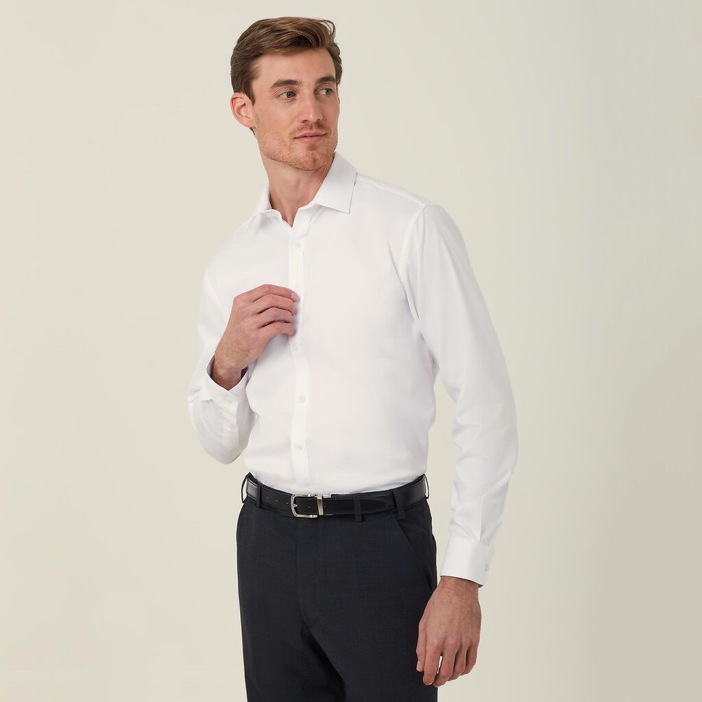 NNT CATJCB Stretch Textured Twill Long Sleeve Shirt-White