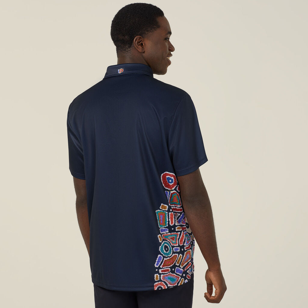 NNT CATJH6 Water Dreaming Indigenous Print Polo Navy Print Sublimated