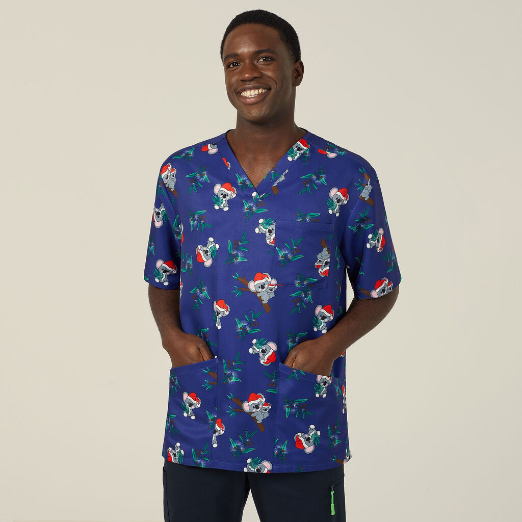 NNT CATRGA Santa Koala Print Scrub Top-Unisex