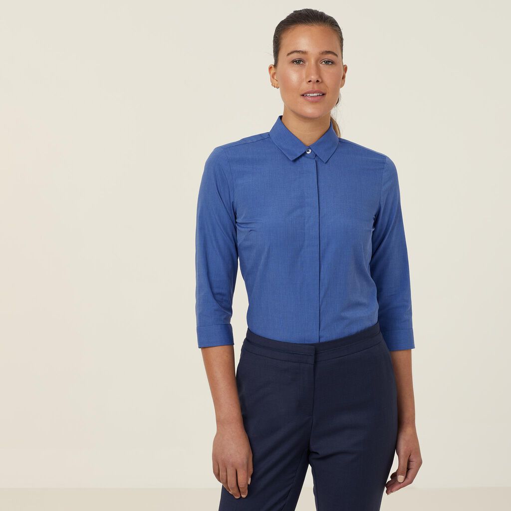 NNT CATU5Y End On End 3/4 Sleeve Shirt-Mid Blue