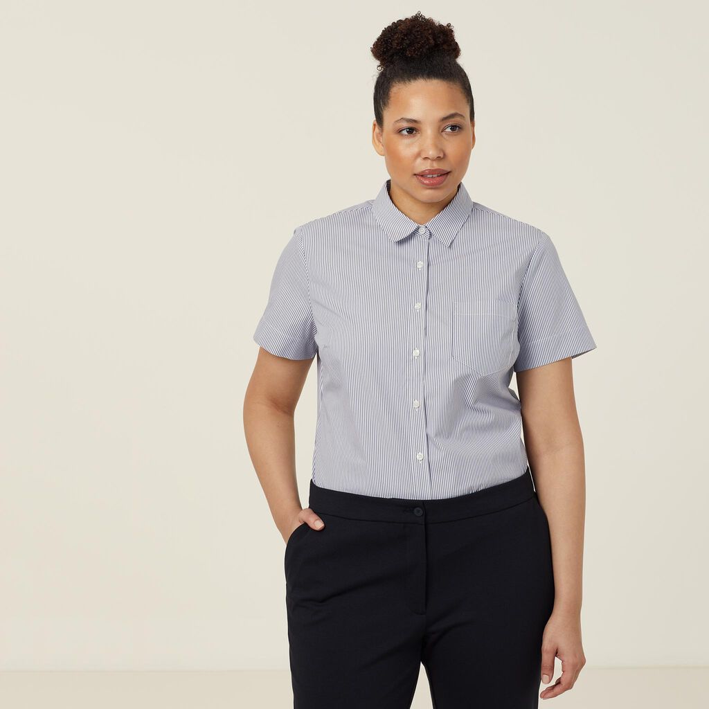 NNT CATUK7 Avignon Stripe Short Sleeve Slim Shirt Grey/White