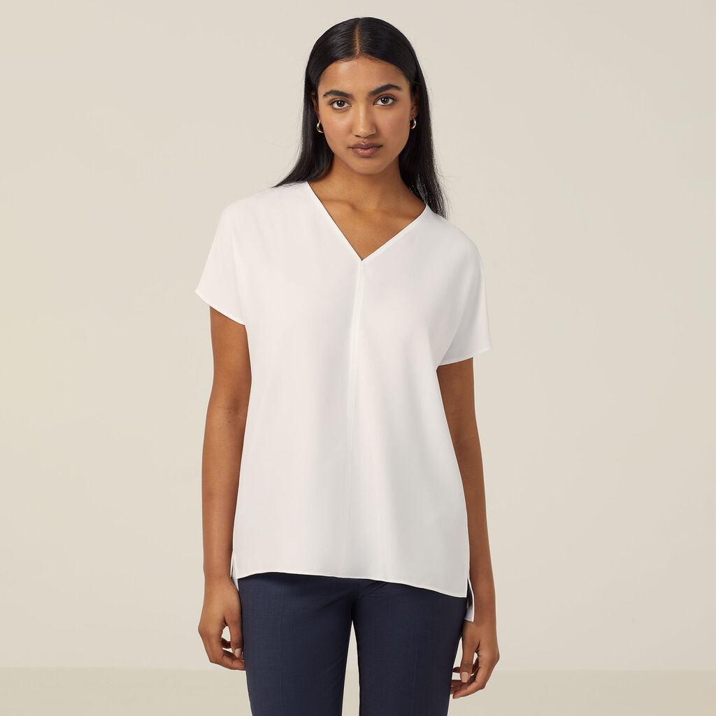 NNT CATUPU French Georgette Short Sleeve V-neck Top