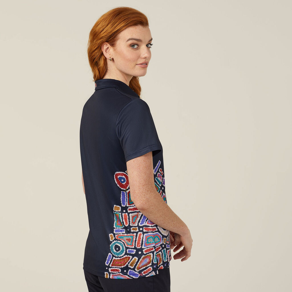 NNT CATUQV Water Dreaming Indigenous Print Polo Navy Print Sublimated