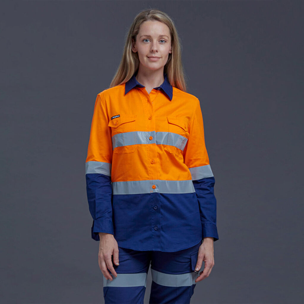 KingGee K44544 Workcool 2 Ladies Hi-vis Reflective Spliced Shirt L/S