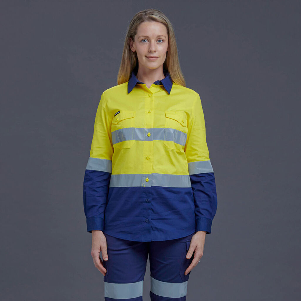 KingGee K44544 Workcool 2 Ladies Hi-vis Reflective Spliced Shirt L/S