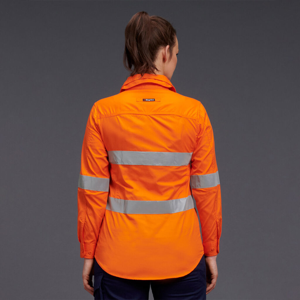 KingGee K44545 Workcool 2 Ladies Hi-vis Reflective Shirt L/S-Orange