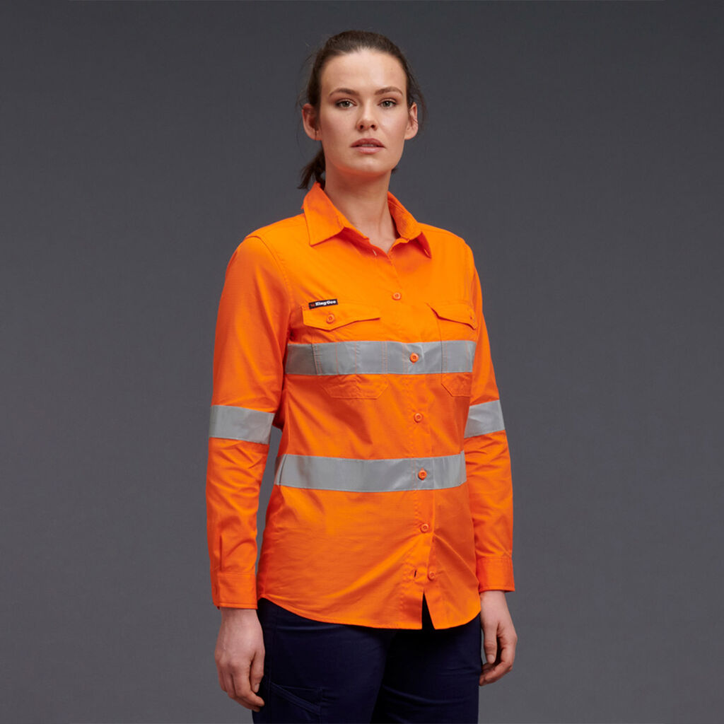KingGee K44545 Workcool 2 Ladies Hi-vis Reflective Shirt L/S-Orange