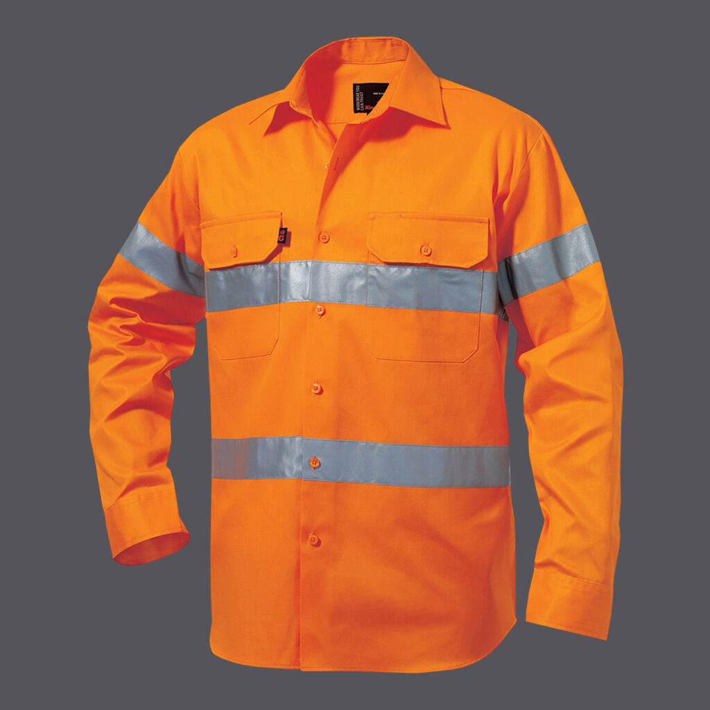 KingGee K54250 Orange Hi-vis Reflective Drill Shirt L/S