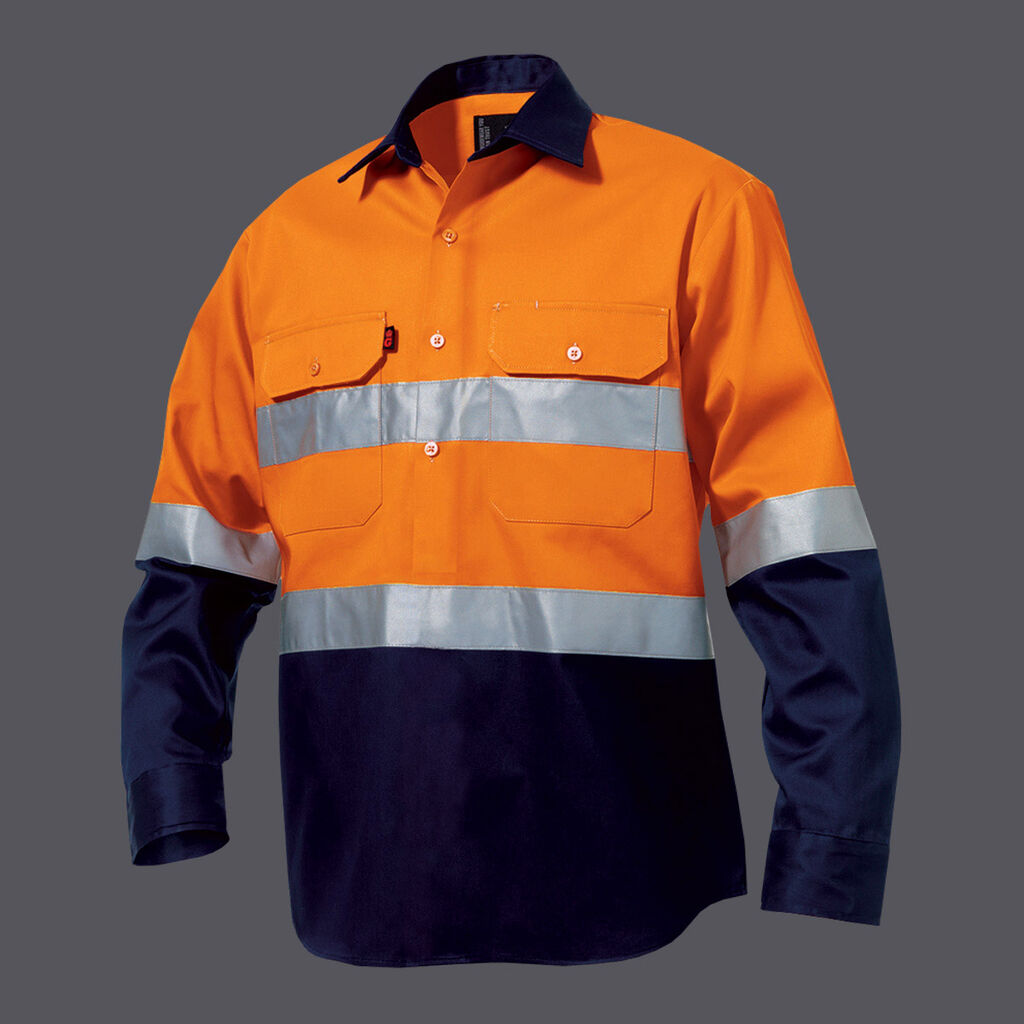 KingGee K54325 Hi-vis Closed Front Reflective Spliced Drill Shirt L/S