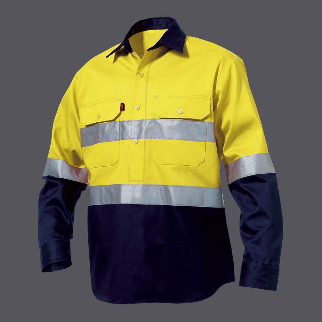 KingGee K54325 Hi-vis Closed Front Reflective Spliced Drill Shirt L/S