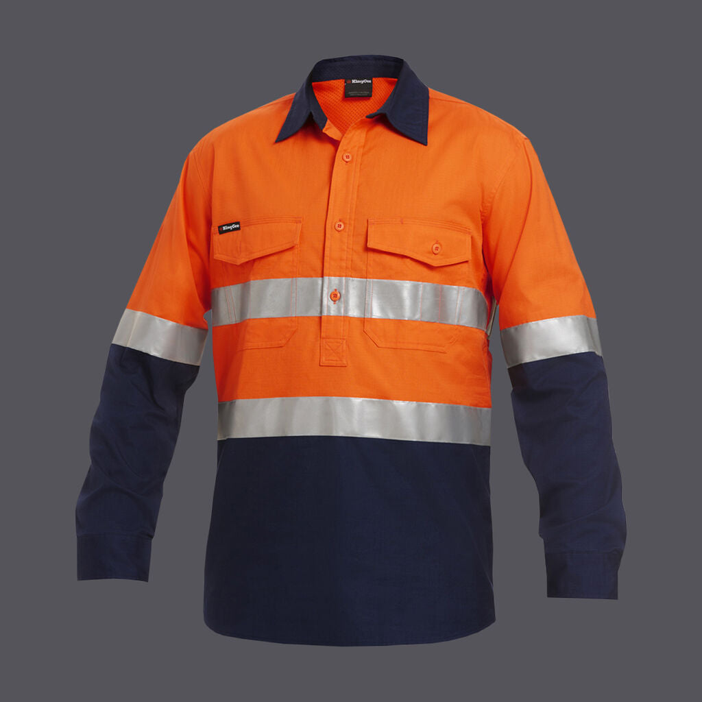 KingGee K54886 Workcool 2 Hi-vis Reflective Spliced Closed Front Shirt L/S