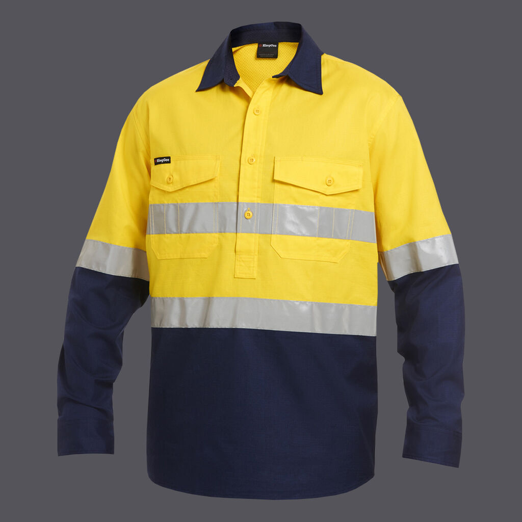 KingGee K54886 Workcool 2 Hi-vis Reflective Spliced Closed Front Shirt L/S