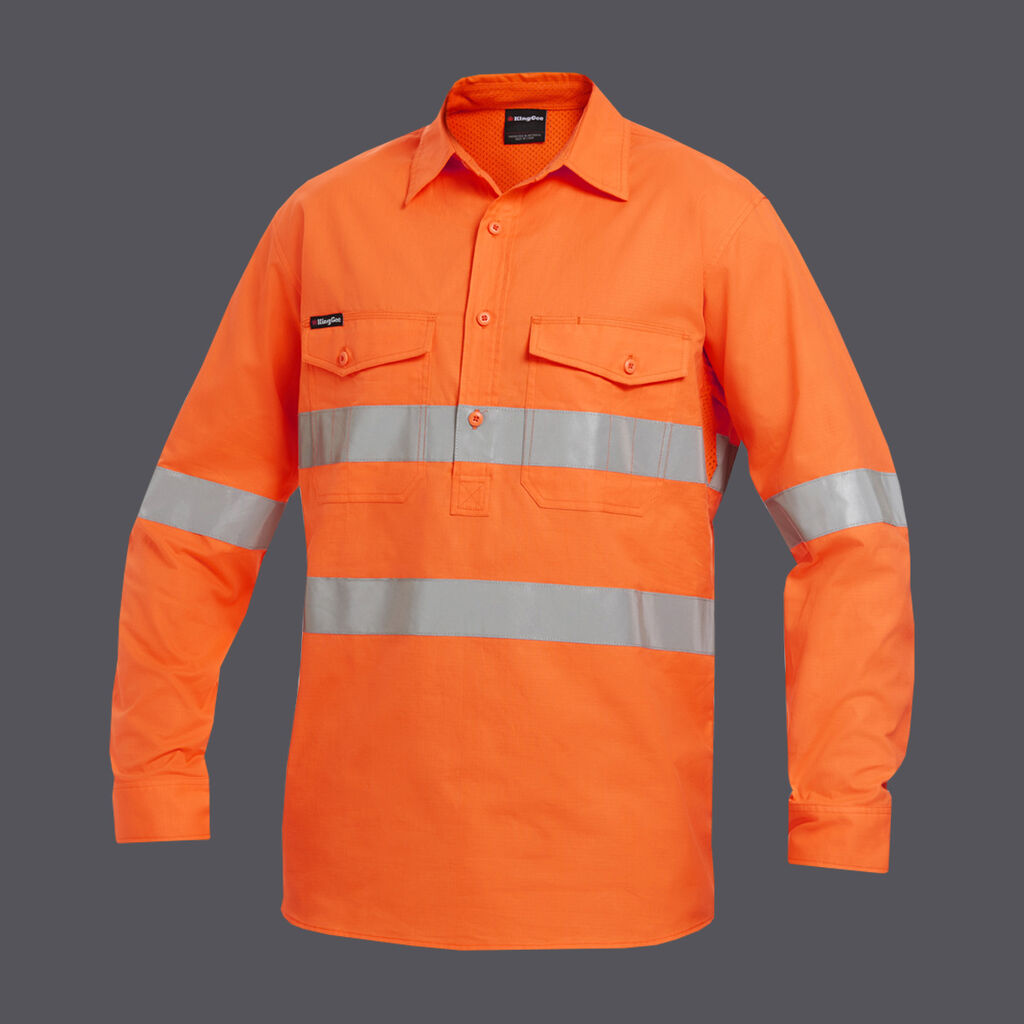 KingGee K54896 Workcool 2 Hi-vis Reflective Closed Front Orange Shirt L/S