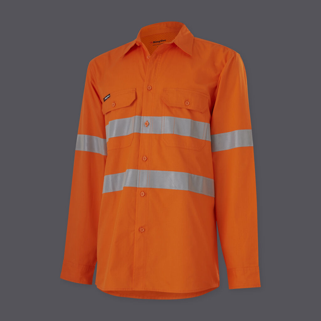 KingGee K54915 Work cool Vented Shirt Taped Long Sleeve-Orange