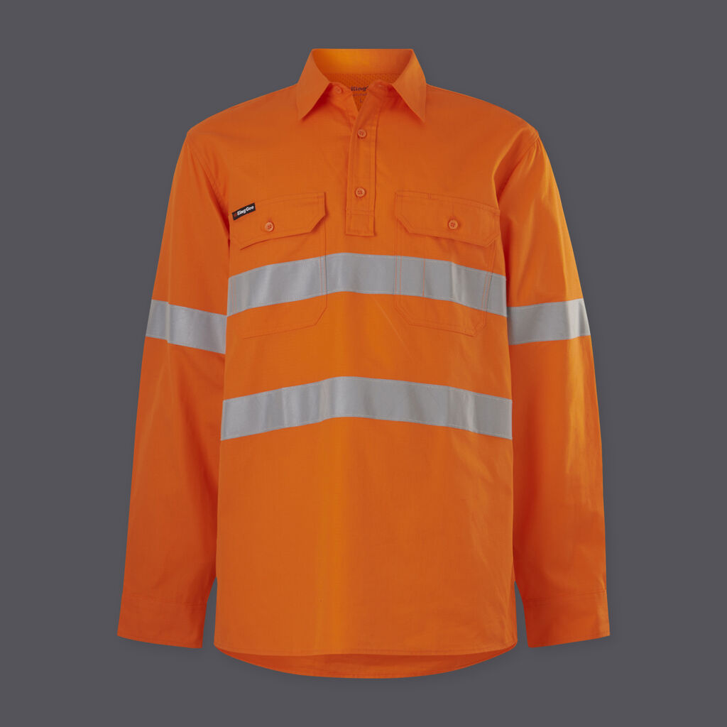 KingGee K54916 Workcool Vented Closed Front Shirt Taped Long Sleeve-Orange