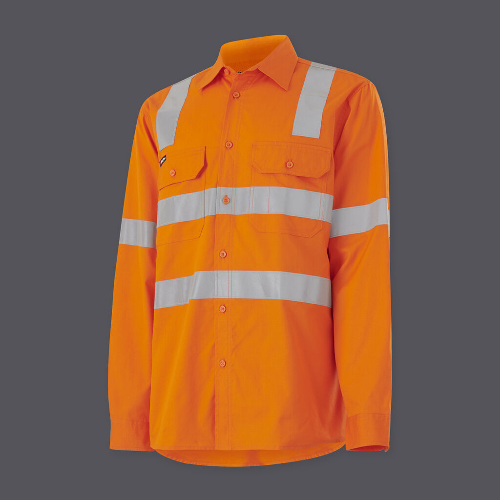 KingGee K54917 Workcool Vented X Back Shirt Long Sleeve-Orange