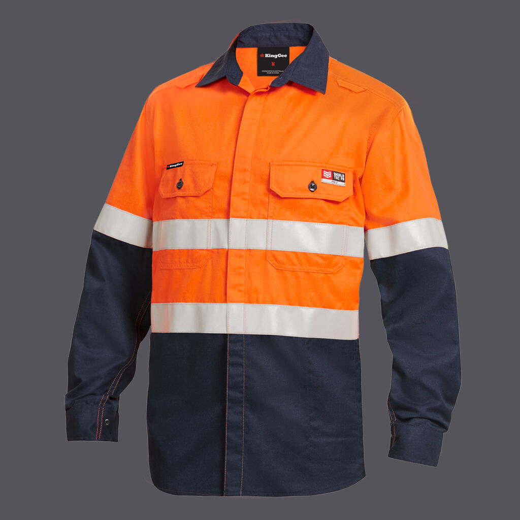 KingGee K84000 Shield Tec Lenzing Fr Hi-vis Spliced Open Front Taped Shirt