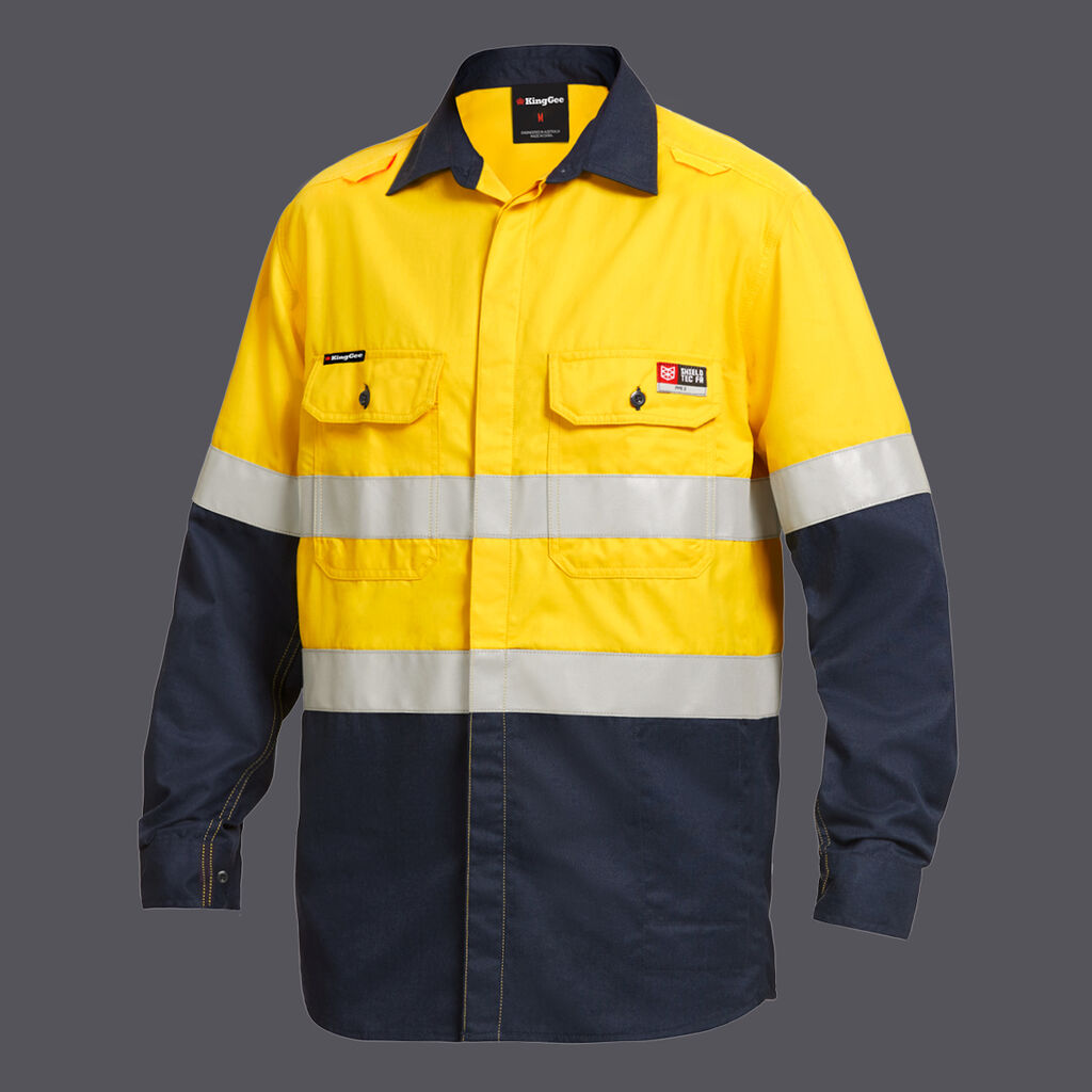 KingGee K84000 Shield Tec Lenzing Fr Hi-vis Spliced Open Front Taped Shirt