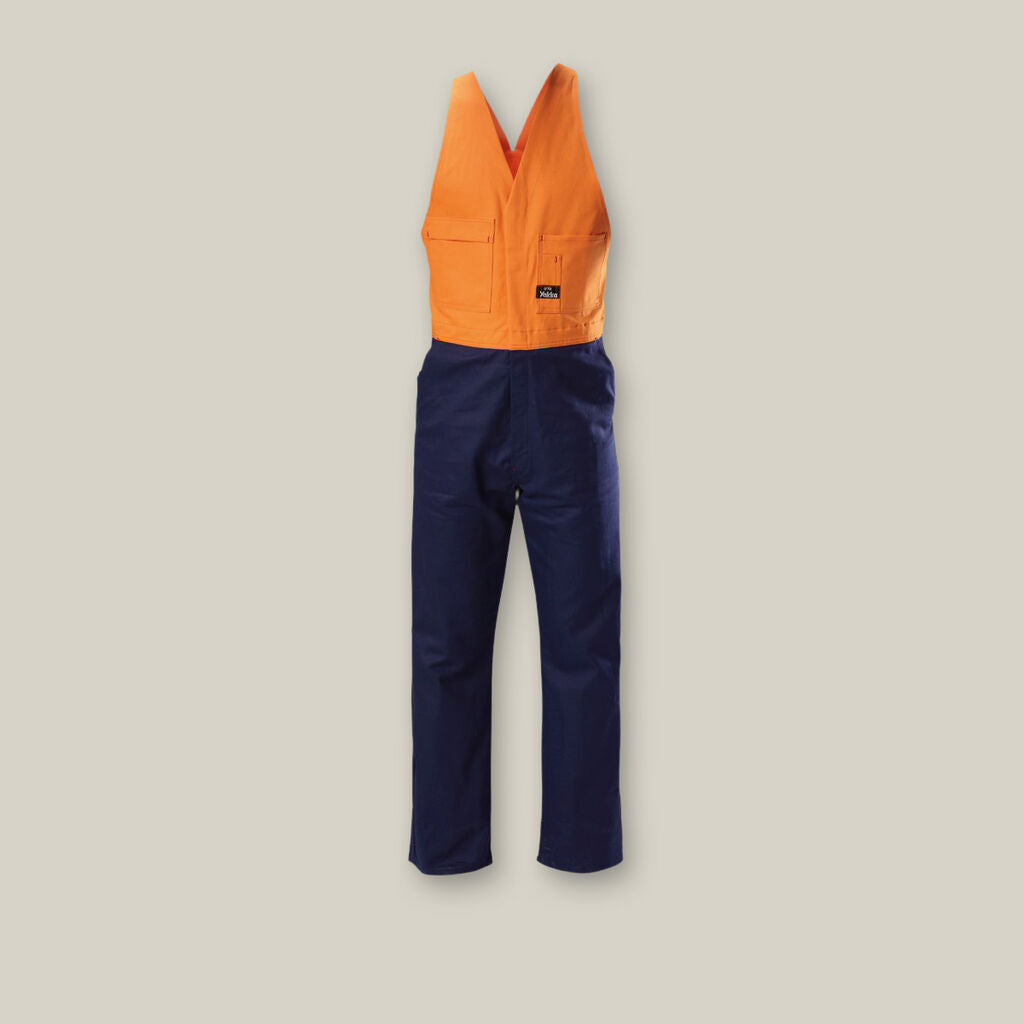 Hard Yakka Y01526 Hi-vis 2tone Action Back Cotton Drill Overall-Orange/Navy