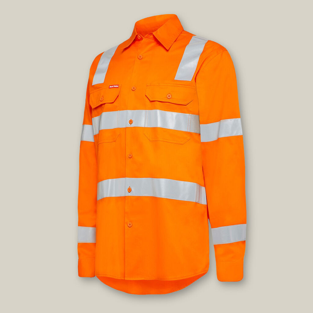 Hard Yakka Y04265 Bio Motion Hi-Vis Taped Cotton Shirt-Orange