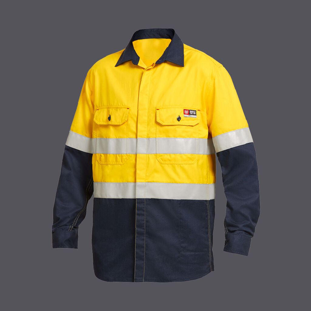 KingGee Y04350 Shield Tec Fr Hi-vis 2 Tone Open Front Taped Shirt