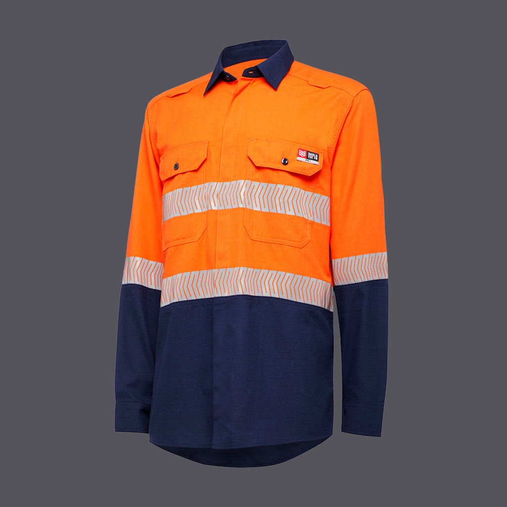 KingGee Y04370 Shield Tec Lenzing Fr Hi-vis 2tone Open Front Taped Shirt