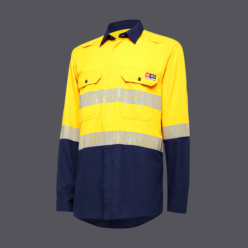 KingGee Y04370 Shield Tec Lenzing Fr Hi-vis 2tone Open Front Taped Shirt