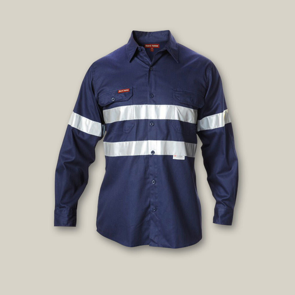 Hard Yakka Y07227 Hi-vis Cotton Drill Long Sleeve Taped Shirt
