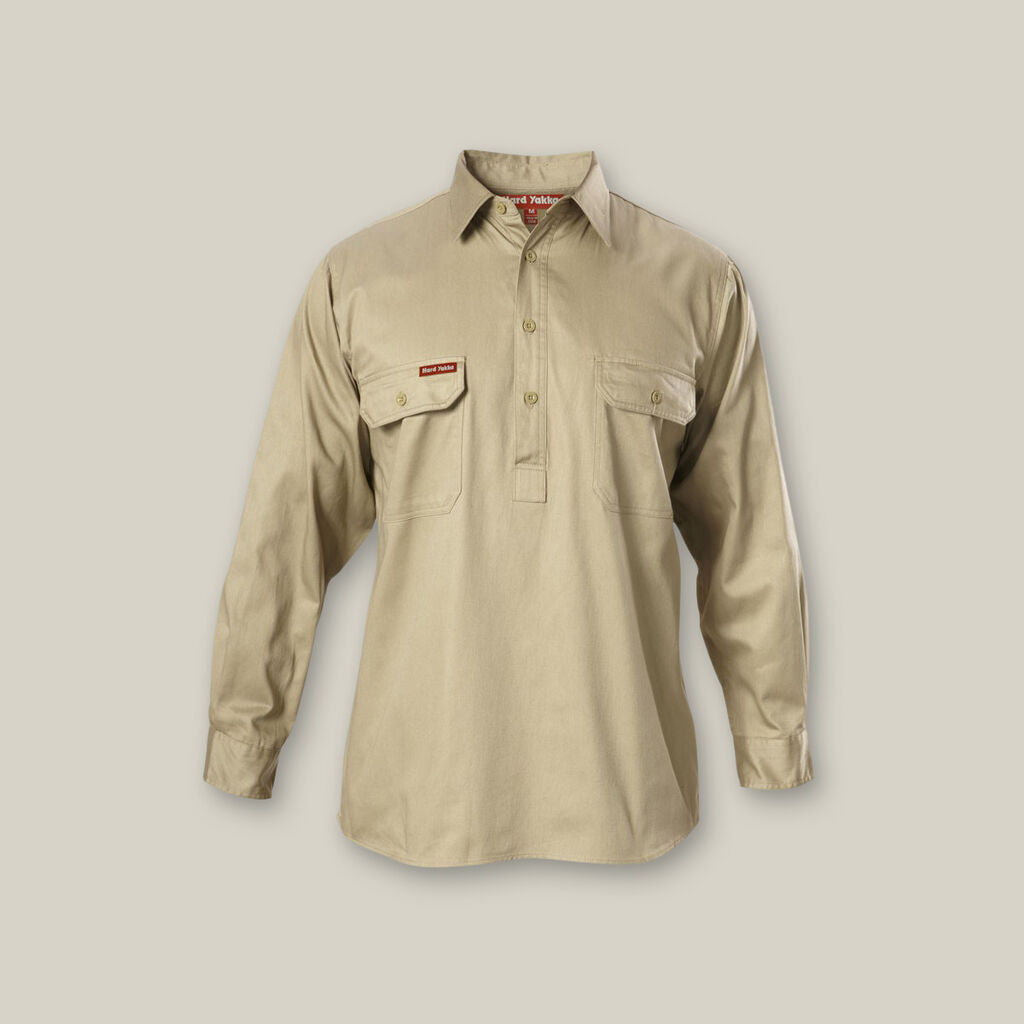 Hard Yakka Y07530 Long Sleeve Closed Front Cotton Drill Work Shirt